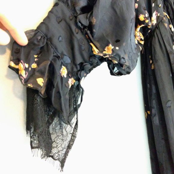 Witchy Core Dress lace up puff sleeve floral halloween - Picture 5 of 9